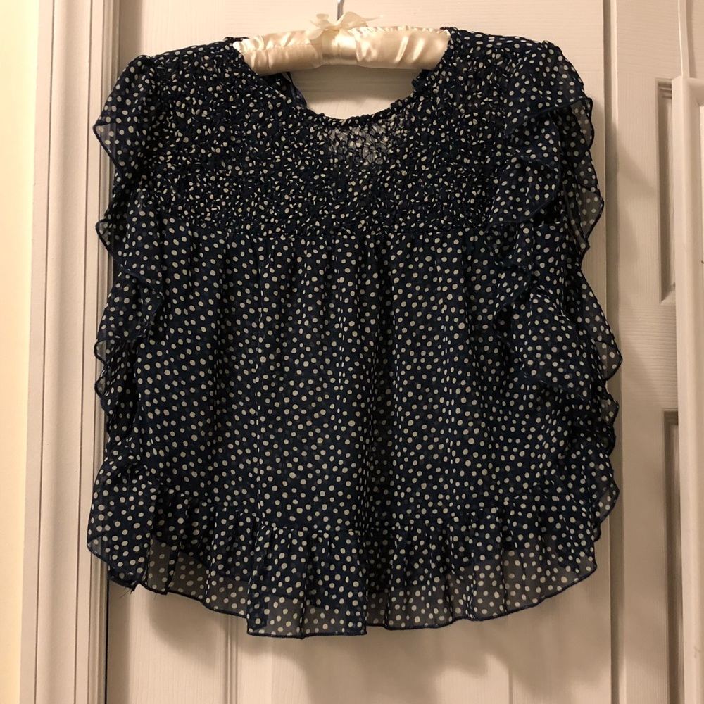 NWT Zara XS Navy Polka Dot Top